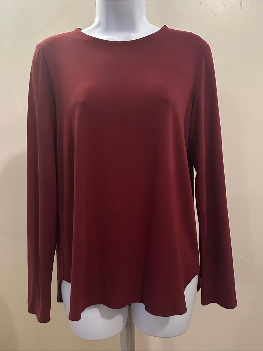 Eileen Fisher Long-Sleeve Crewneck Top in Deep Wine